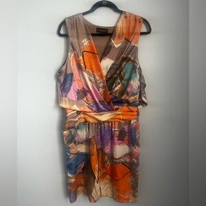 80s Dropped-waist Multicolor Abstract Midi Dress